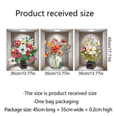 3pcs 3D Vases Plants Flowers Wall Stickers Decorative Triptych Background