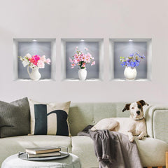 3pcs 3D Vases Plants Flowers Wall Stickers Decorative Triptych Background