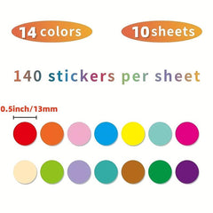 1400 Pcs 1.27 Cm Color Coding Labels Circle Dot Stickers