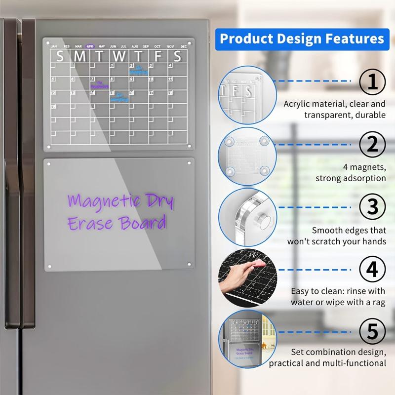 Acrylic Magnetic Dry Erase Board And Calendar For Fridge Set Of 2
