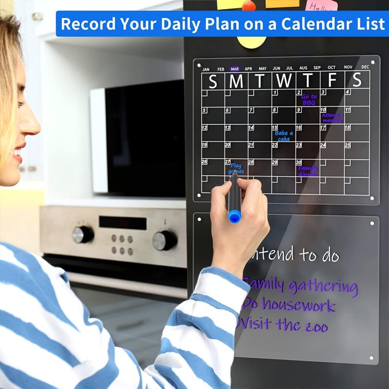 Acrylic Magnetic Dry Erase Board And Calendar For Fridge Set Of 2