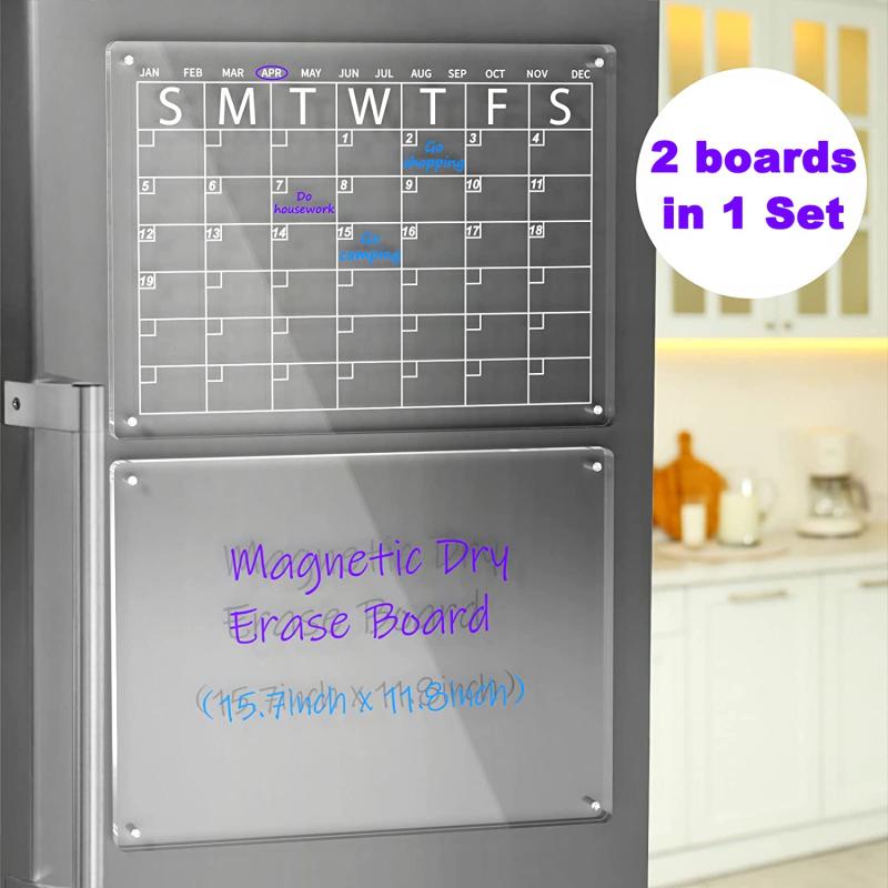 Acrylic Magnetic Dry Erase Board And Calendar For Fridge Set Of 2