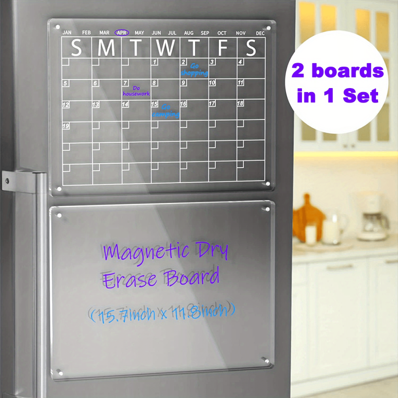 Acrylic Magnetic Dry Erase Board And Calendar For Fridge Set Of 2