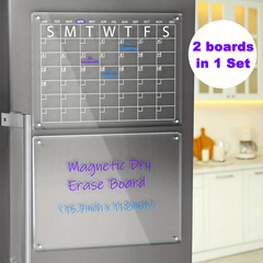 Acrylic Magnetic Dry Erase Board And Calendar For Fridge Set Of 2