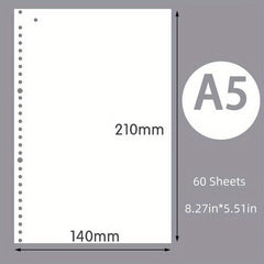60pcs Loose Leaf Paper Refill A5 B5 Replacement Core