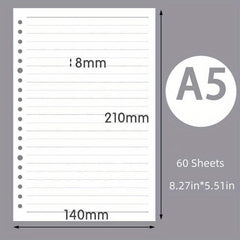 60pcs Loose Leaf Paper Refill A5 B5 Replacement Core