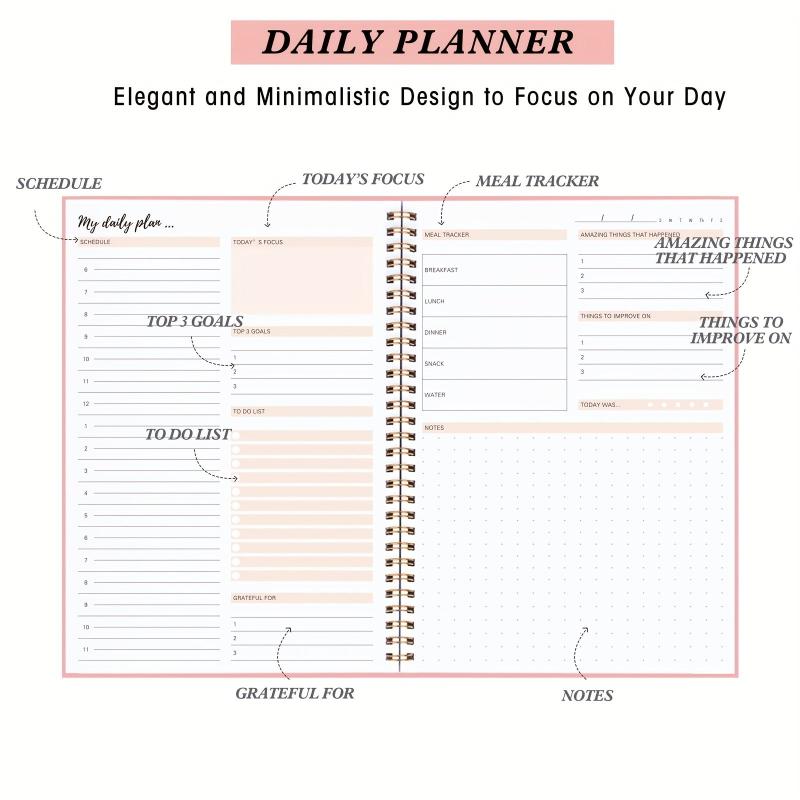 Undated Hourly Daily Planner To Do List Notebook Schedule & Habit Tracker