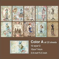 20 Sheets Vintage Scrapbook Paper for DIY Scrapbooking Journaling