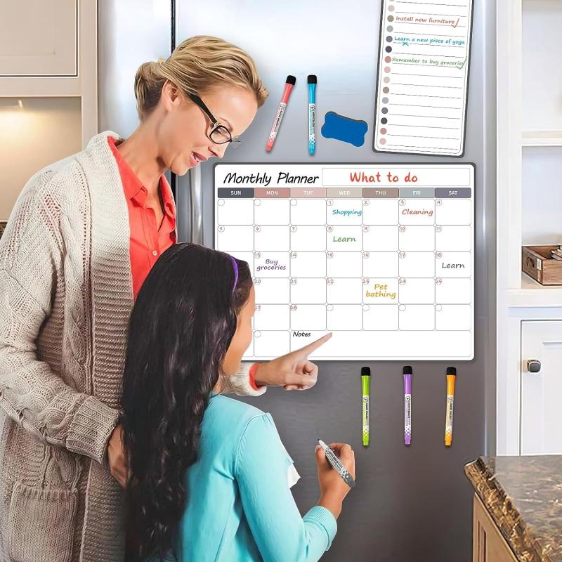 2pcs Magnetic Monthly Calendar For Fridge Colorful Magnetic Calendar Notepad