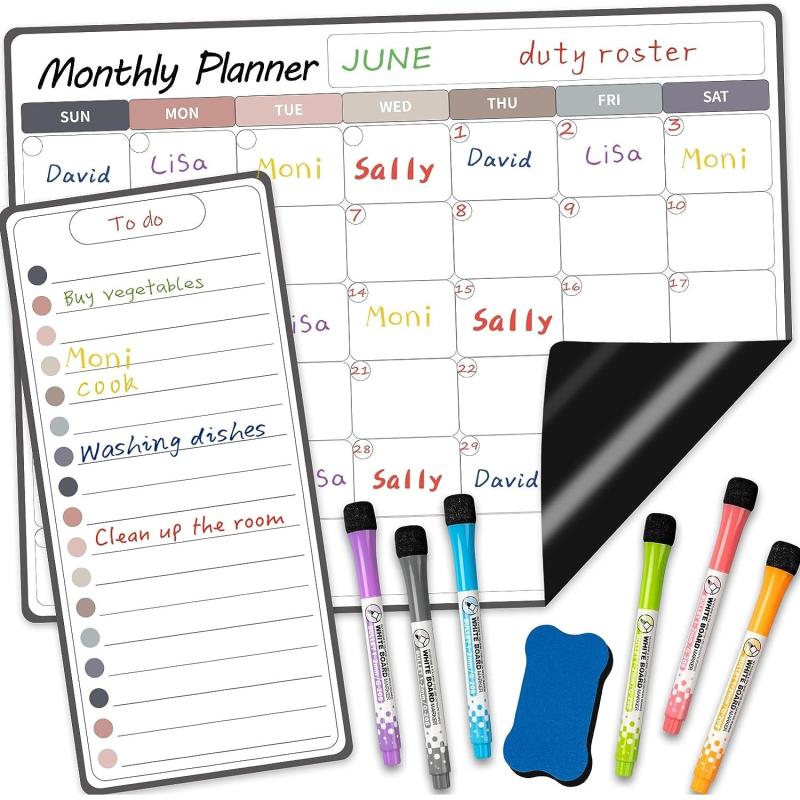 2pcs Magnetic Monthly Calendar For Fridge Colorful Magnetic Calendar Notepad