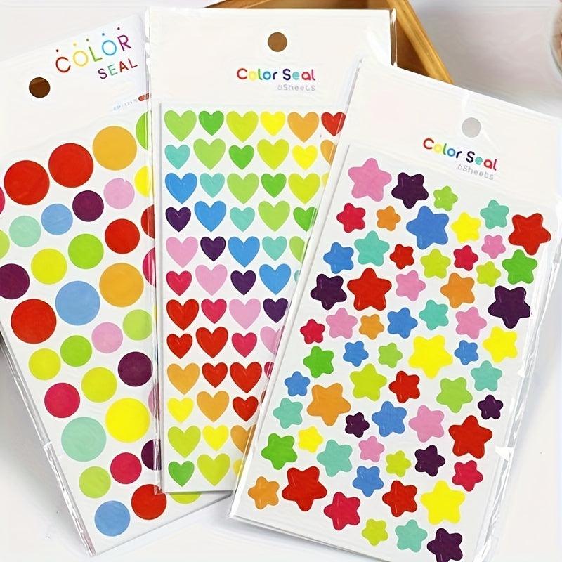 18 Sheets Small Stars Love Heart Round Sticker Labels