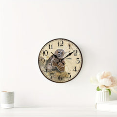 Hand-painted Owl Retro Round Clock Silent Home Decoration Art