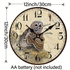 Hand-painted Owl Retro Round Clock Silent Home Decoration Art