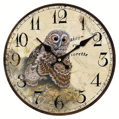 Hand-painted Owl Retro Round Clock Silent Home Decoration Art