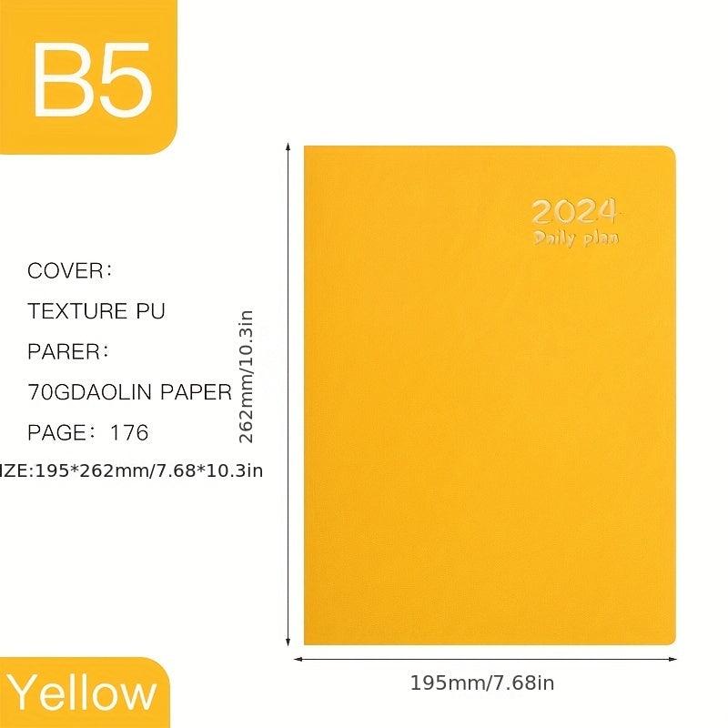B5 Faux Leather Daily Plan Notebook 365 Days Calendar Efficiency Manual