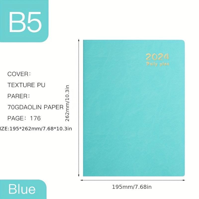 B5 Faux Leather Daily Plan Notebook 365 Days Calendar Efficiency Manual