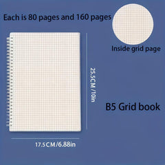 A5 B5 Spiral Notebook Grid Lined Loose Leaf Notepad