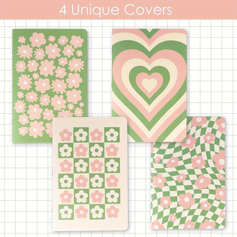 4pcs Pastel Notebooks Set A5 Journal Notebook Green Pink Lined Paper Notebook