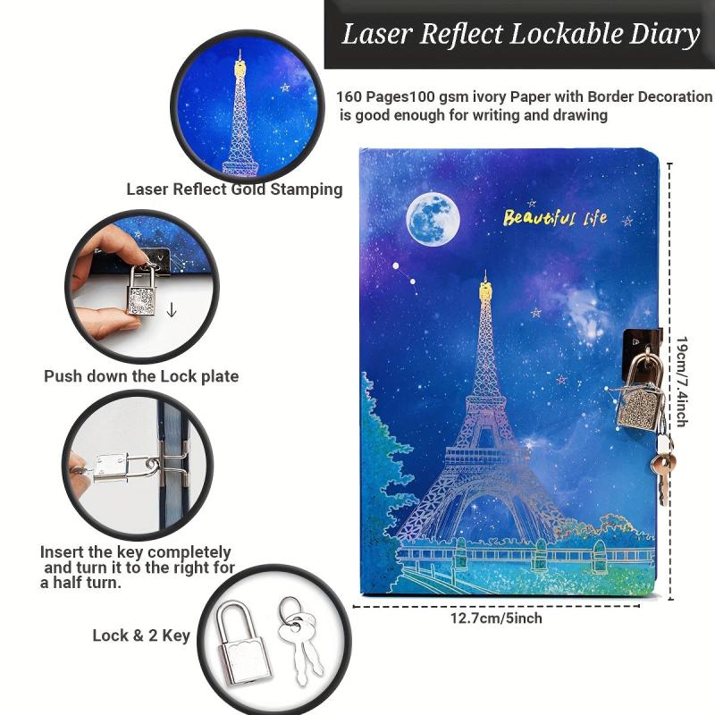 Vintage Eiffel Tower Lockable Diary A5