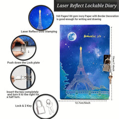 Vintage Eiffel Tower Lockable Diary A5