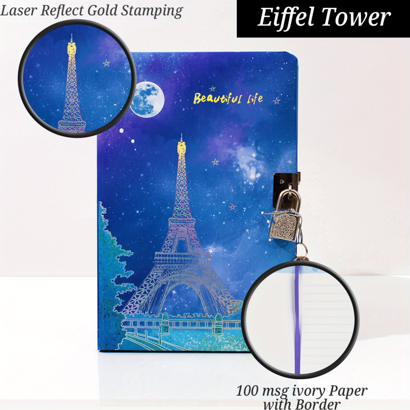 Vintage Eiffel Tower Lockable Diary A5