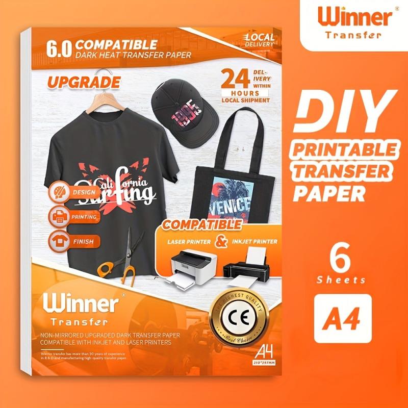 6 Sheets A4 Heat Transfer Paper for Light Fabric T Shirt Printing