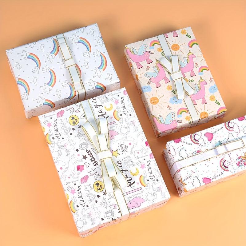 4pcs Colorful Cartoon Birthday Gift Wrapping Paper Roll