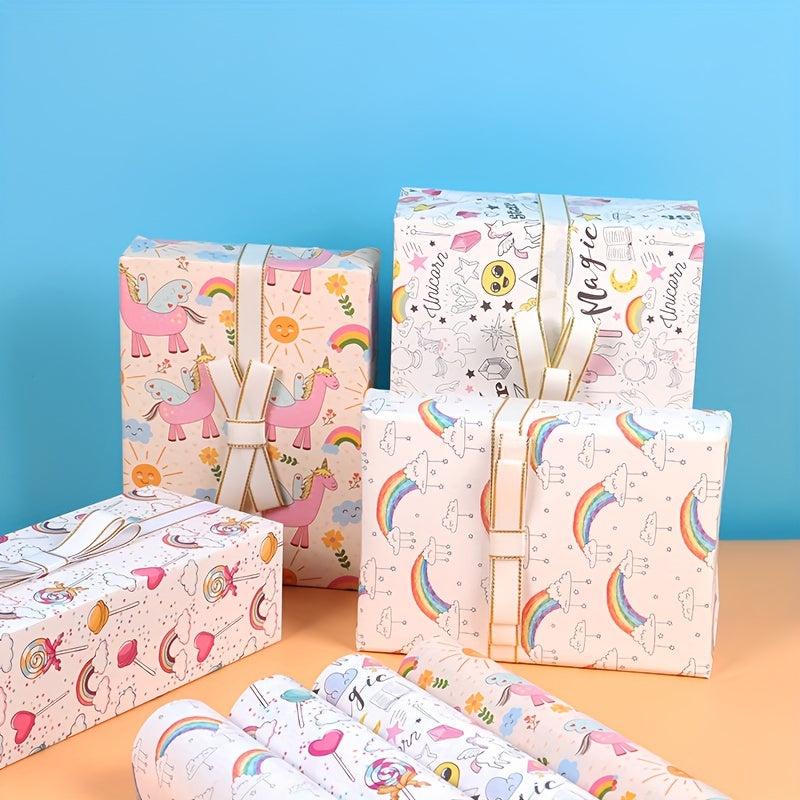 4pcs Colorful Cartoon Birthday Gift Wrapping Paper Roll