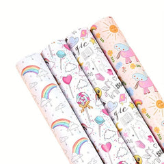 4pcs Colorful Cartoon Birthday Gift Wrapping Paper Roll