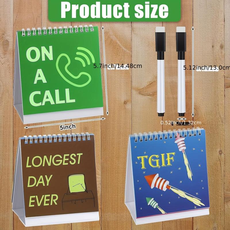2 Funny Desk Office Signs with 30 Fun Messages, Calendar, 2 Pens