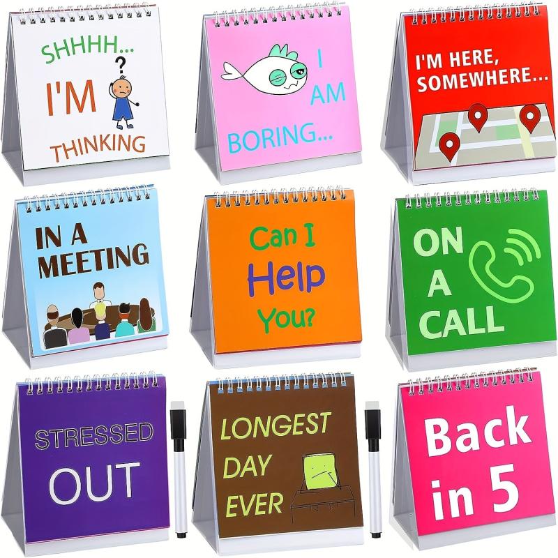 2 Funny Desk Office Signs with 30 Fun Messages, Calendar, 2 Pens