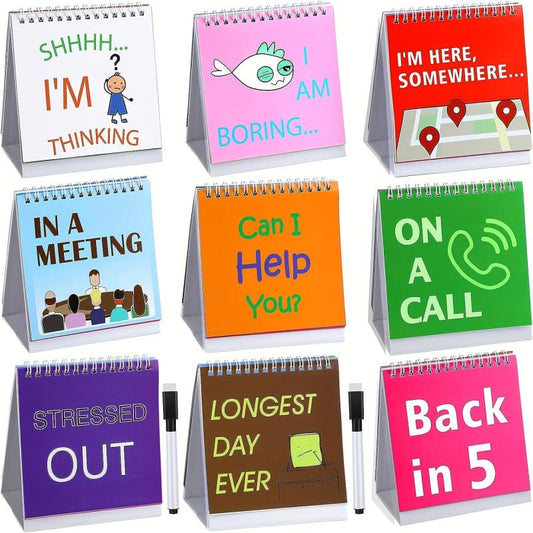 2 Funny Desk Office Signs with 30 Fun Messages, Calendar, 2 Pens