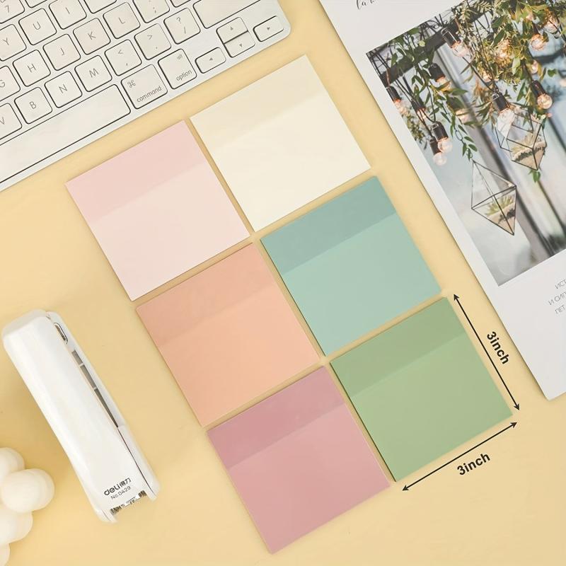 300 Sheets Pastel Transparent Sticky Notes 6 Pads 7.62x7.62 Cm