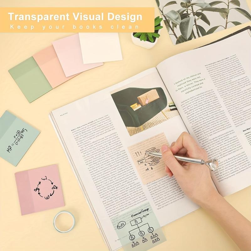 300 Sheets Pastel Transparent Sticky Notes 6 Pads 7.62x7.62 Cm