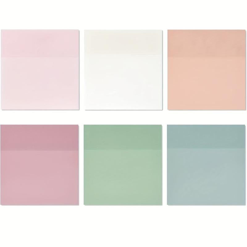 300 Sheets Pastel Transparent Sticky Notes 6 Pads 7.62x7.62 Cm