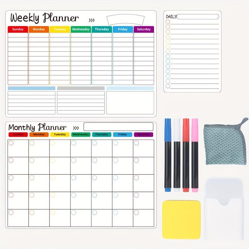 Magnetic Dry Erase Calendar Set - 3 Pack for Refrigerator & Wall