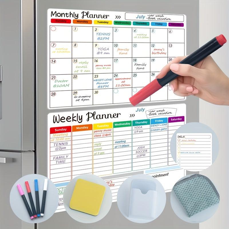 Magnetic Dry Erase Calendar Set - 3 Pack for Refrigerator & Wall