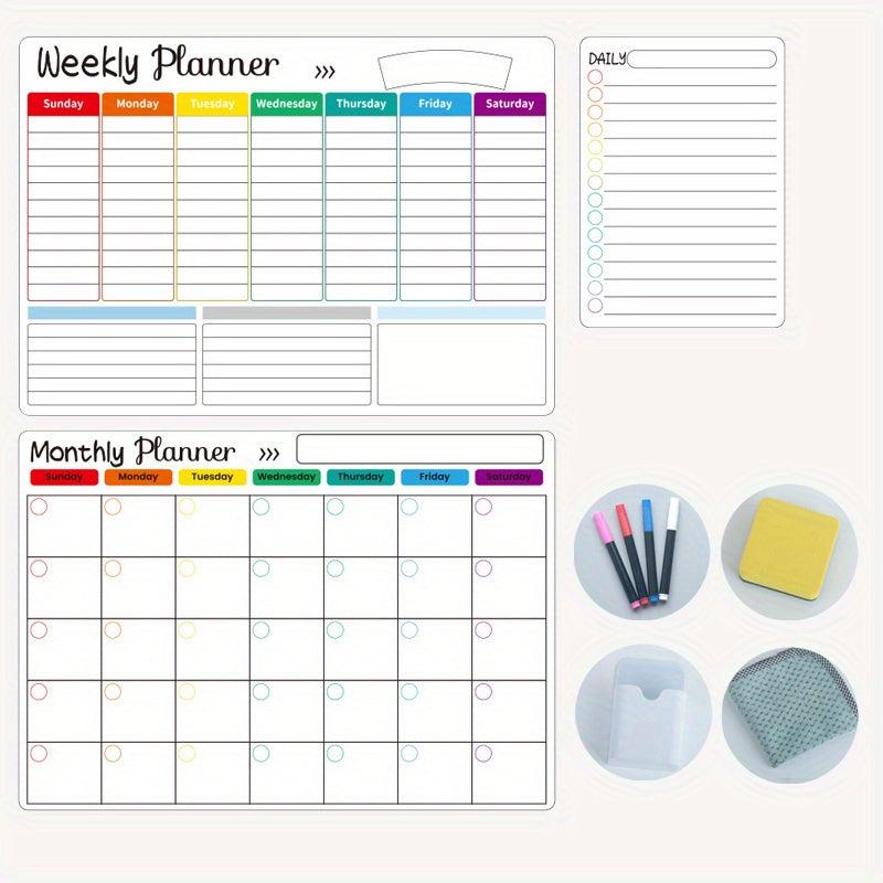 Magnetic Dry Erase Calendar Set - 3 Pack for Refrigerator & Wall