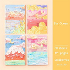 4 Pack A5 Scenery Painting Coil Notebooks, 60 Sheets