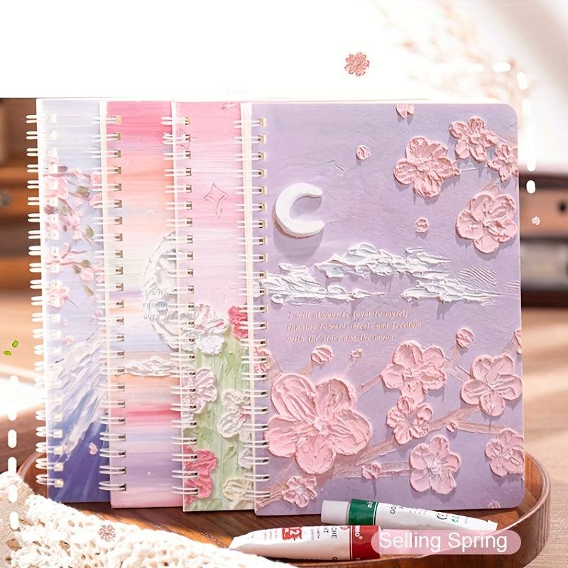 4 Pack A5 Scenery Painting Coil Notebooks, 60 Sheets