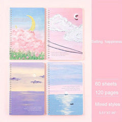4 Pack A5 Scenery Painting Coil Notebooks, 60 Sheets