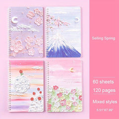 4 Pack A5 Scenery Painting Coil Notebooks, 60 Sheets