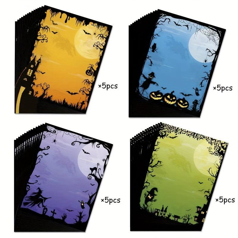 20pcs Halloween Bat Spider Letter Paper Holiday Note Writing Paper