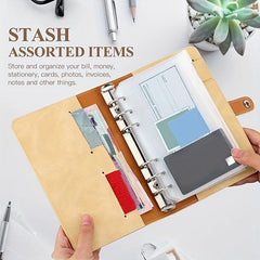 A6 Leather Wallet Set with Zipper Bags and Loose Leaf Pocket