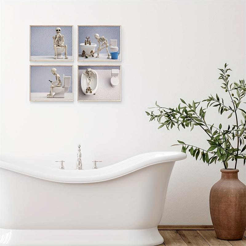 Spooky Skeleton Bathroom Art Halloween Prints Funny Decor