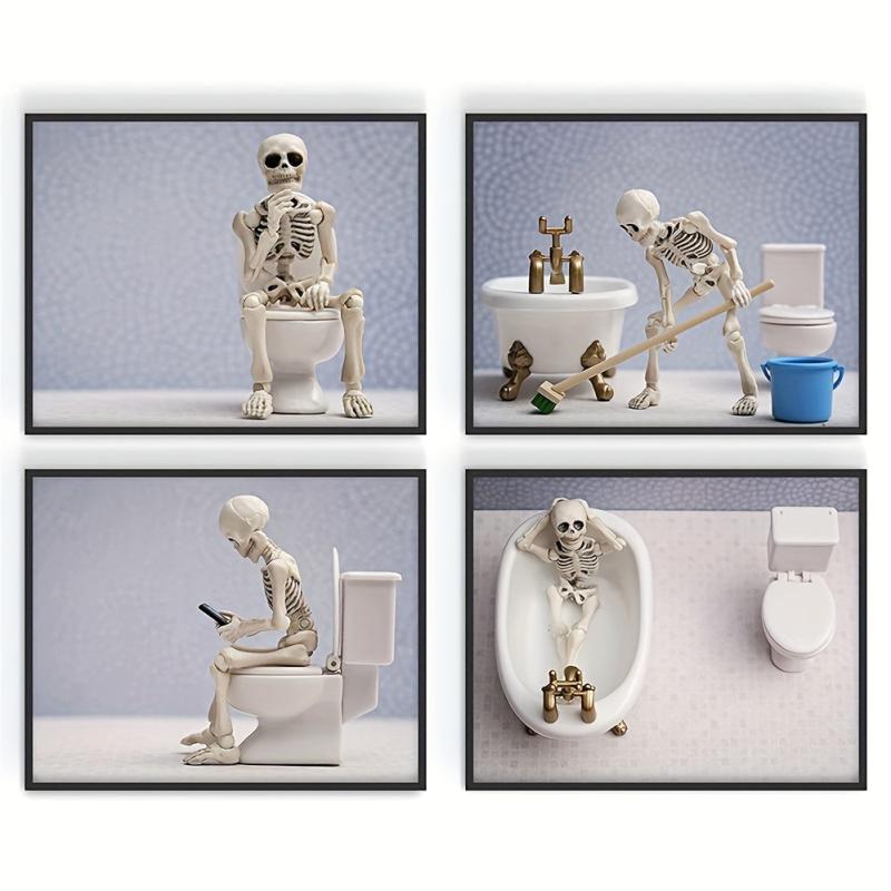 Spooky Skeleton Bathroom Art Halloween Prints Funny Decor