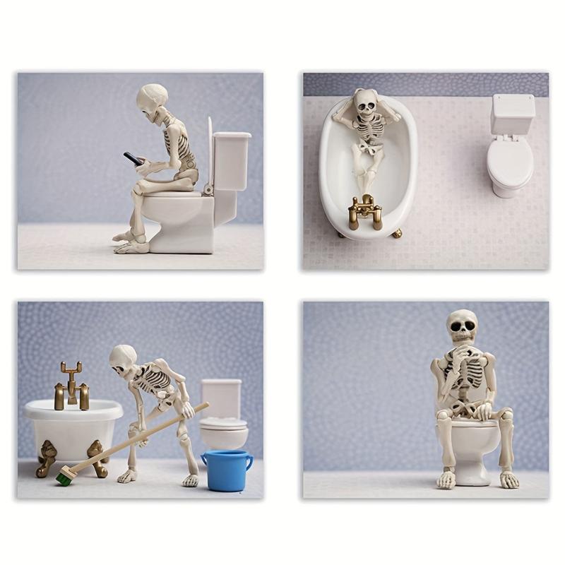 Spooky Skeleton Bathroom Art Halloween Prints Funny Decor