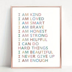 Affirmations Art Print-I Am Kind, I Am Enough-Nursery Decor-Colorful Wall