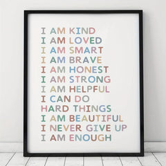 Affirmations Art Print-I Am Kind, I Am Enough-Nursery Decor-Colorful Wall