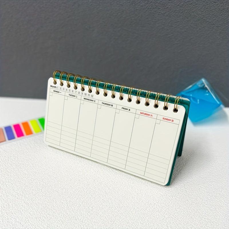 Weekly Desk Calendar Green Leather Notepad YO Office Student Notebook